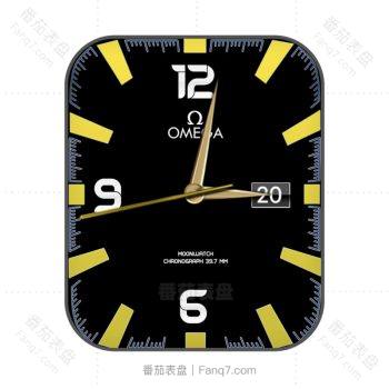 欧米茄OMEGA酷黑亮黄蓝边简约表盘.clock