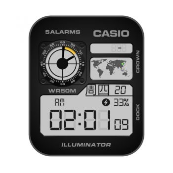 卡西欧CASIOG怀旧复古简约系列黑白地图三盘.clock