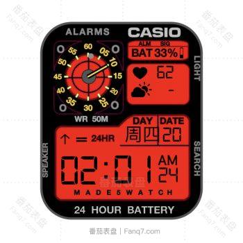 卡西欧CASIOG怀旧复古简约系列地图炫酷黑红三盘.clock