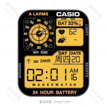 卡西欧CASIOG怀旧复古简约系列地图个性炫酷黑黄三盘.clock