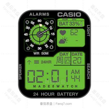 卡西欧CASIOG怀旧复古简约系列地图个性炫酷黑绿三盘.clock