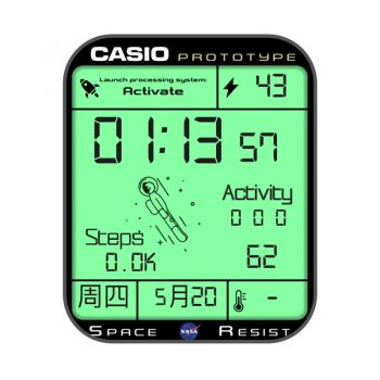 卡西欧CASIO网红卡通太空人系列动态旋转小人个性绿简约复古表盘.clock