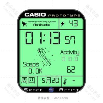 卡西欧CASIO网红卡通太空人系列动态旋转小人个性绿简约复古表盘.clock