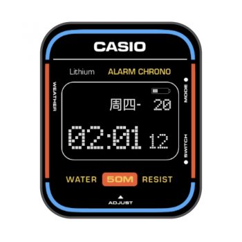 卡西欧CASIO简约复古表盘蓝橙线条表盘.clock