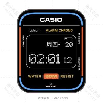 卡西欧CASIO简约复古表盘蓝橙线条表盘.clock