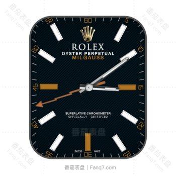 劳力士ROLEX格磁型116400GV黑橙简约的线条、橙色的闪电形秒针表盘.clock