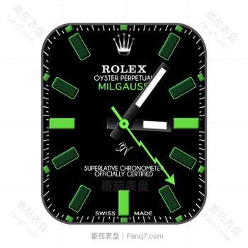 劳力士ROLEX格磁型116400GV黑橙简约的线条、绿色的闪电形秒针表盘.clock