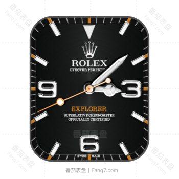 劳力士ROLEX探险家型黑色表盘白色刻度特色3、6及9数字.clock