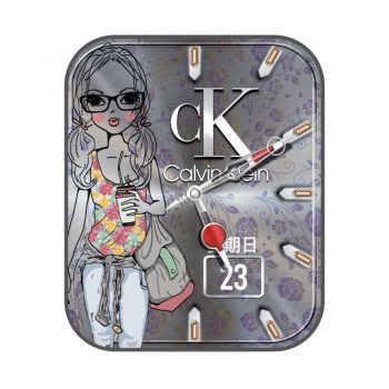 CK  Calvin Klein酷银插画少女花朵背景表盘.clock