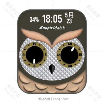 棕绿色猫头鹰大眼双盘表盘.clock