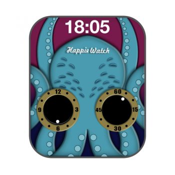 蓝色章鱼紫红双盘大眼奇特表盘.clock