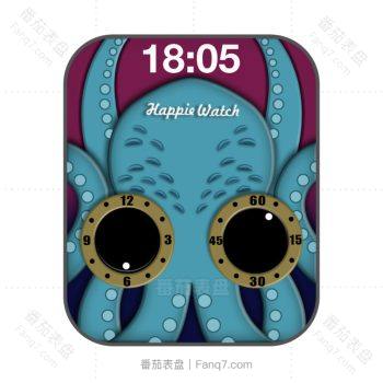 蓝色章鱼紫红双盘大眼奇特表盘.clock