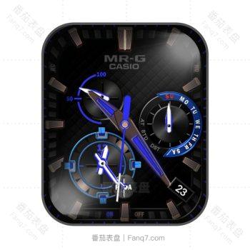 CASIO卡西欧蓝黑对角光照三盘表盘.clock