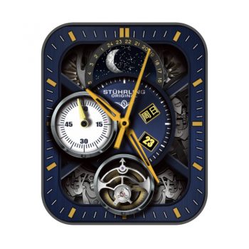 施图霖Stuhrling机械运动双盘深蓝黄高级表盘.clock