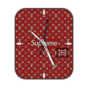 LV Supreme联名大红重复方格图案logo表盘.clock