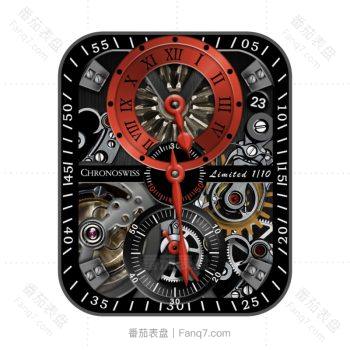 CHRONOSWISS黑色机械表盘红大盘双小盘.clock