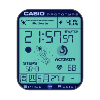CASIO卡西欧太空人浅蓝绿动态数字表盘.clock