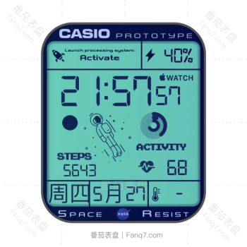 CASIO卡西欧太空人浅蓝绿动态数字表盘.clock