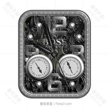 BOSS灰银浮雕漩涡状双盘表盘.clock