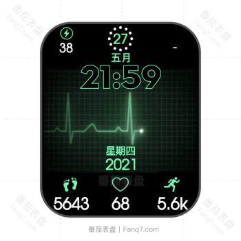 绿色数字黑底绿色荧光心电图动态表盘.clock