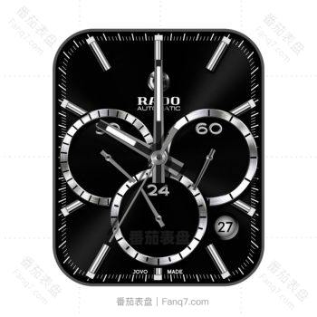 RADO雷达酷黑三盘银色交错表盘.clock