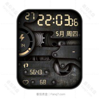 酷铁黑浅黄机械齿轮表盘.clock