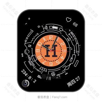 HERMES爱马仕黑橙大logo标志动态旋转(非无缝循环)表盘.clock