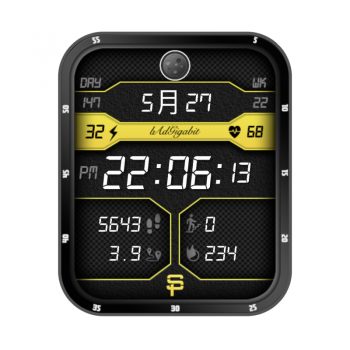 酷黑栅格亮黄数据电子表盘.clock