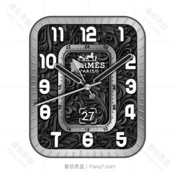 HERMES爱马仕黑银花纹大字表盘.clock