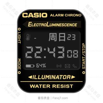 CASIO卡西欧黑底黄字简约表盘.clock
