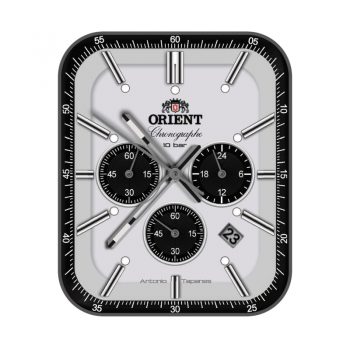 东方双狮ORIENT高级灰表盘黑色小三盘.clock