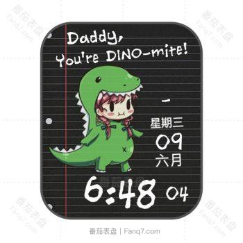 黑色卡通恐龙小男孩可爱表盘.clock