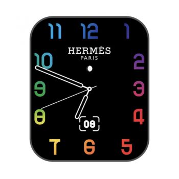 HERMES爱马仕简约个性黑色七彩刻字表盘.clock