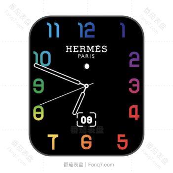 HERMES爱马仕简约个性黑色七彩刻字表盘.clock