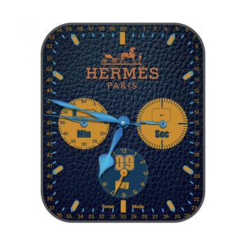 HERMES爱马仕靛蓝色真皮纹黄色三表盘.clock