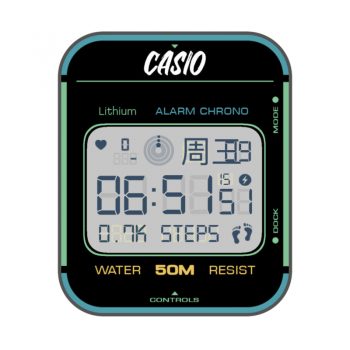 卡西欧CASIO简约复古蓝绿线条框表盘.clock