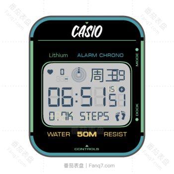 卡西欧CASIO简约复古蓝绿线条框表盘.clock