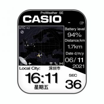 Casio卡西欧黑色地球飞机动态轨迹数字表盘.clock