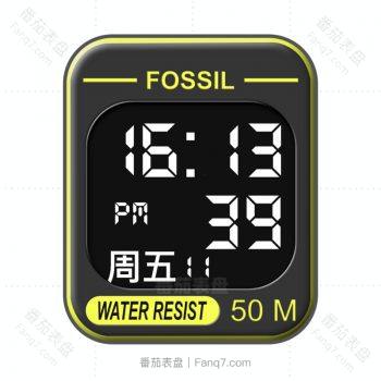 fossil化石黄色灰色数字表盘.clock