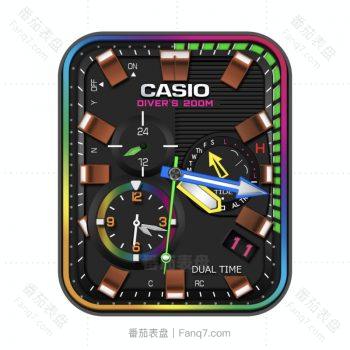 Casio卡西欧酷黑多彩三盘高级表盘.clock