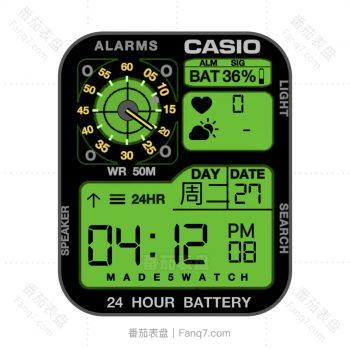 卡西欧CASIOG怀旧复古简约系列地图个性炫酷绿色三盘.clock