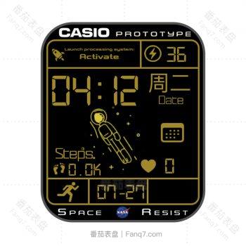 CASIO卡西欧太空人黑底黄色动态表盘.clock