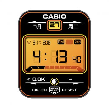 casio卡西欧黑橙条电子时钟表盘.clock