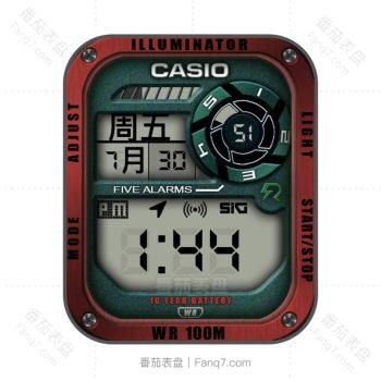 卡西欧CASIOG怀旧复古简约系列绿红表盘.clock