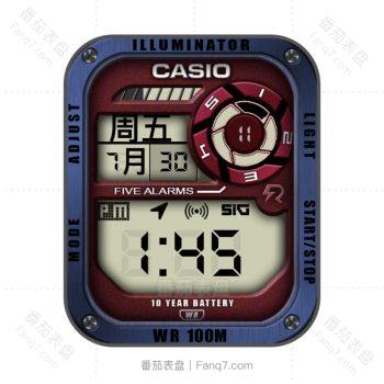 卡西欧CASIOG怀旧复古简约系列蓝红表盘.clock