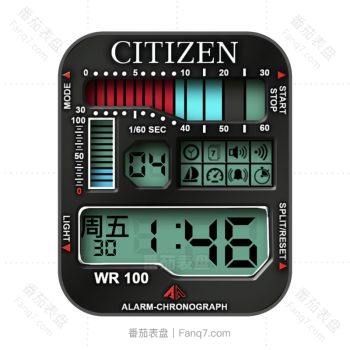 西铁城CITIZEN黑色蓝红条复古表盘.clock