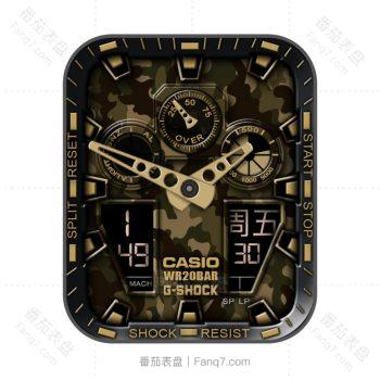 casio卡西欧G-SHOCK GA-100CF炫酷黄迷彩风机械表盘.clock