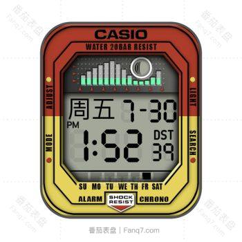 casio卡西欧G-SHOCK 复古风橙红边机械表盘.clock