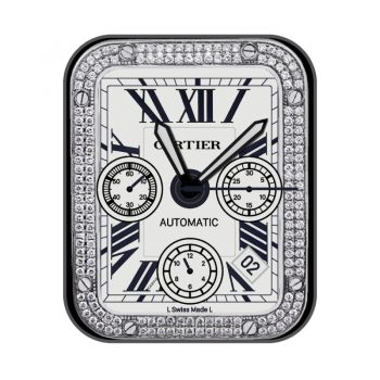 卡地亚Cartier-SANTOS DE CARTIER系列白金色镶钻表盘.clock