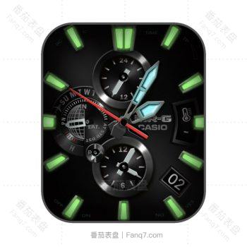 卡西欧CASIOG炫酷暗黑荧光绿机械表盘.clock